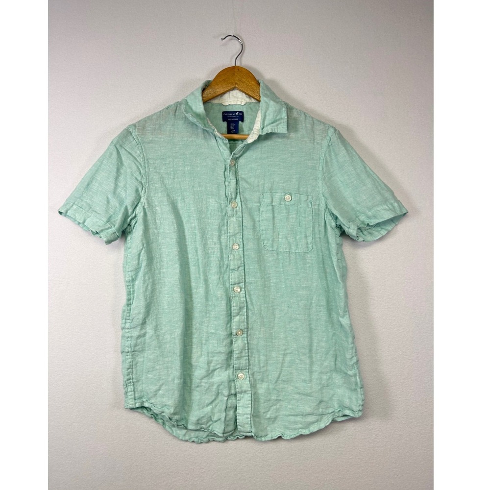 Coastal Caribbean Joe Mens Medium Seafoam Green 100% Linen Short Sleeve Shirt